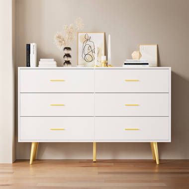 White dresser deals with wood handles